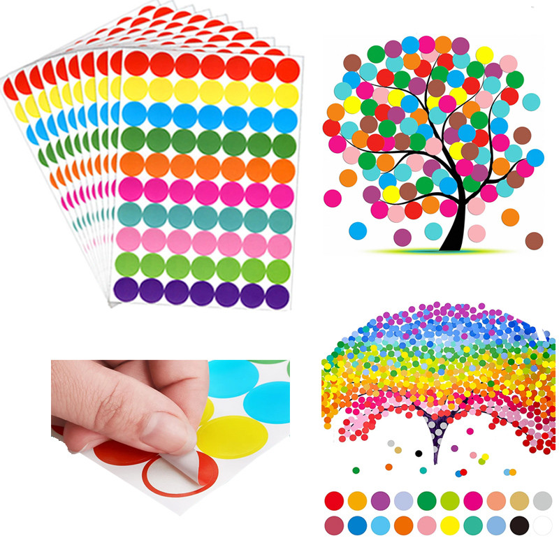 

6mm 8mm 10mm 19mm 20mm 40mm Colored Dot Stickers Polka Circle Office Classroom Party Decoration Toys Diary Decoration Sticker