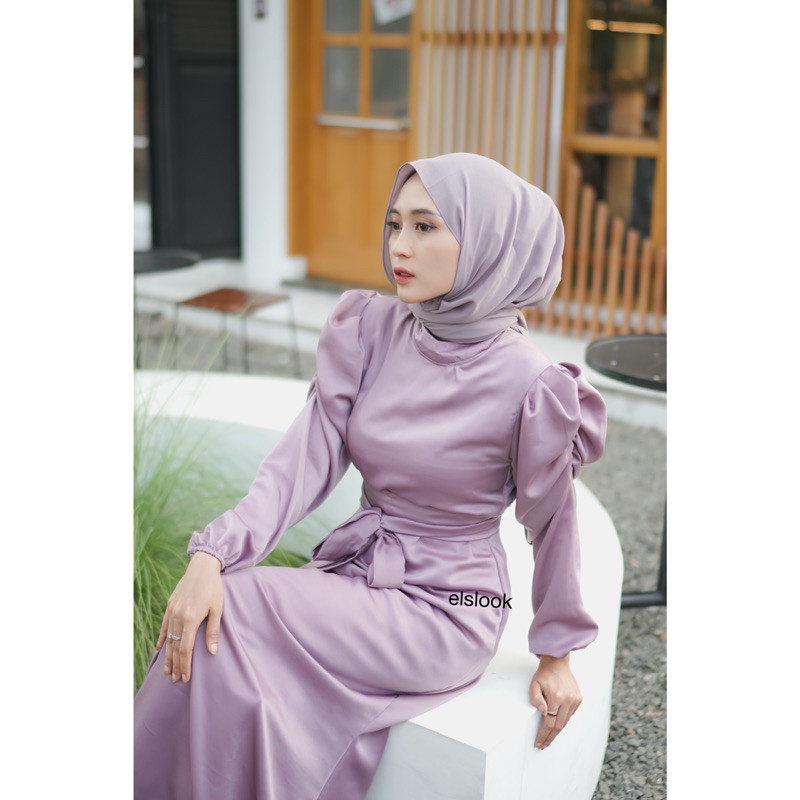 Kamila Dress Maxi Gaun Wanita Gamis Lebaran 2025 Baju Wanita Muslimah  Polos Satin Kasual DRS K037