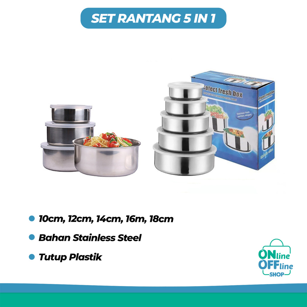 Rantang Stainless Steel Isi Set 5 Susun Tutupan Plastik Versi Tebal 𝓞𝓞𝓢 866