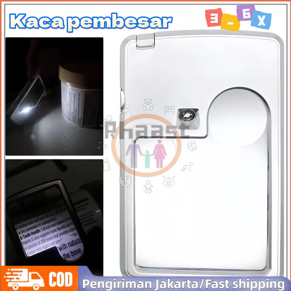 

Rhaast Kartu LED Magnifier Pembesar dengan Casing Kulit Ringan Kaca Pembesar Kotak Portabel Ultra Tipis dengan Lampu LED Alat Baca
