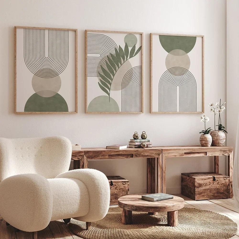 

Nordic Sage Green Botanical Posters Prints Pictures Abstract Boho Geometric Wall Art Canvas Painting for Living Room Home Decor