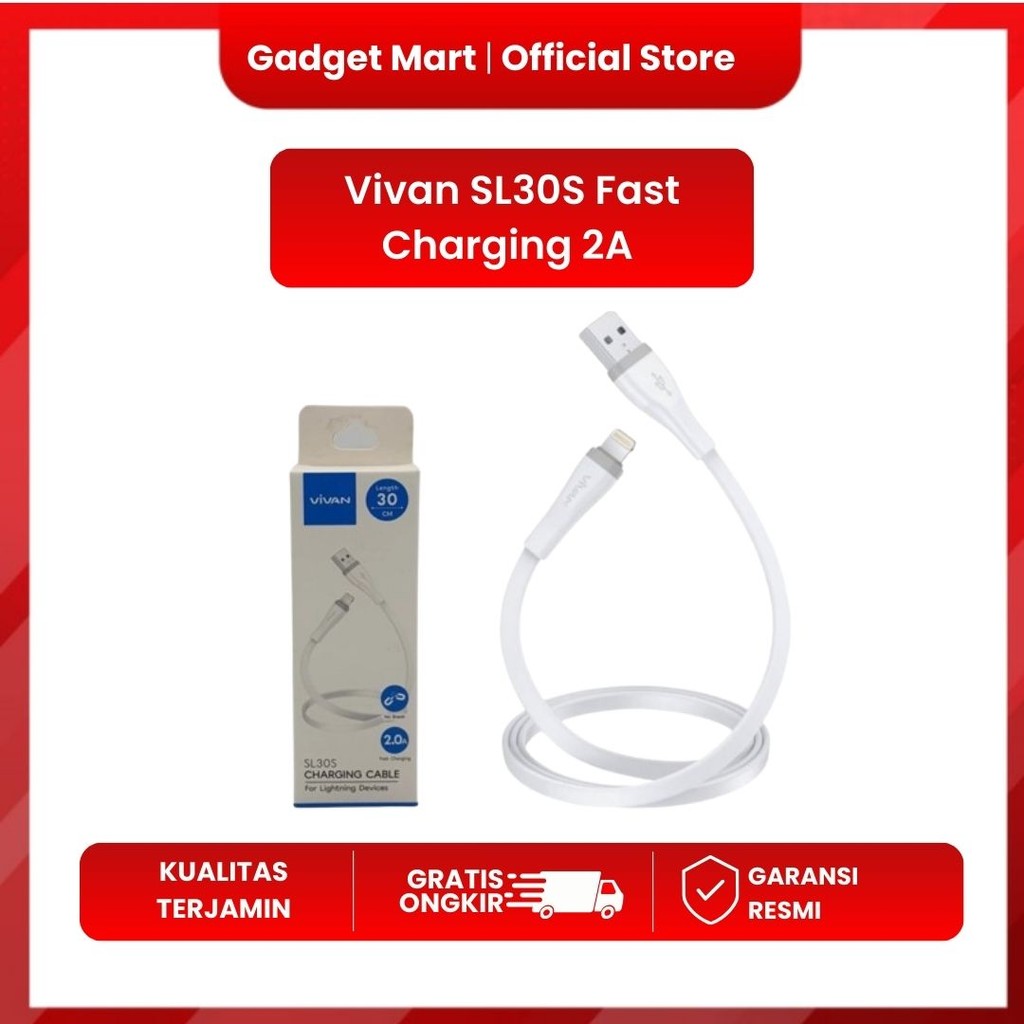 Kabel Data Lightning 30cm Vivan SL30S Fast Charging 2A - White