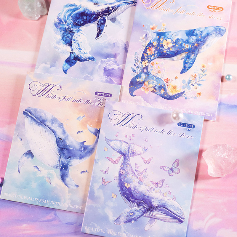 

4Style 10Pcs/bag Whale Theme Shell Light Stickers DIY Handbook Scrapbook Journal Glass Bottle Photo Frame Decoration