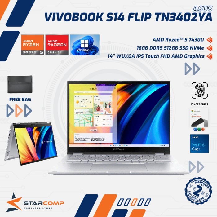 ASUS Vivobook S14 Flip TN3402YA-VIPS557 AMD Ryzen 5 7430U 16GB 512GB 14" WUXGA Touch - Silver