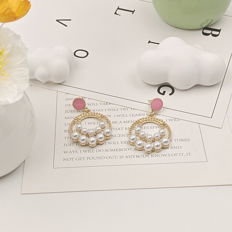 Anting-anting mutiara wanita merah muda anting wanita jewelry asesoris wanita bijou-m156