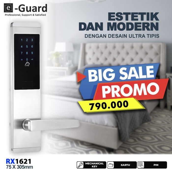 Kunci Pintu Digital Modern Slim e-Guard Pin&Kartu RX1621 Digital Lock