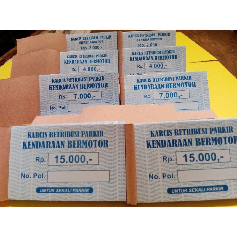 

Cetak KARCIS PARKIR NOMINAL 2 RIBU, 4 RIBU, 6 RIBU, 7 RIBU, 15 RIBU,TANPA NOMINAL Murah