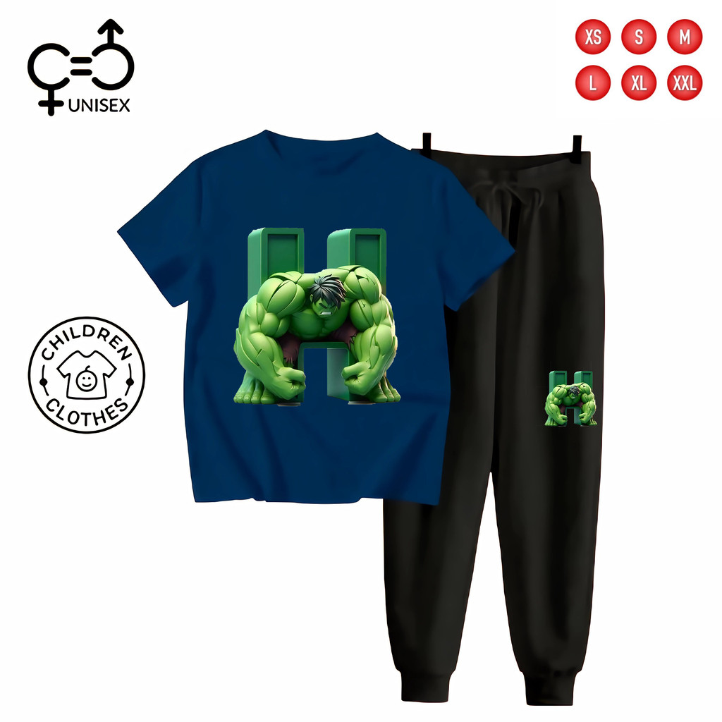 GC - SETELAN Anak Unisex KAOS + JOGGER Hitam - HULK [H]