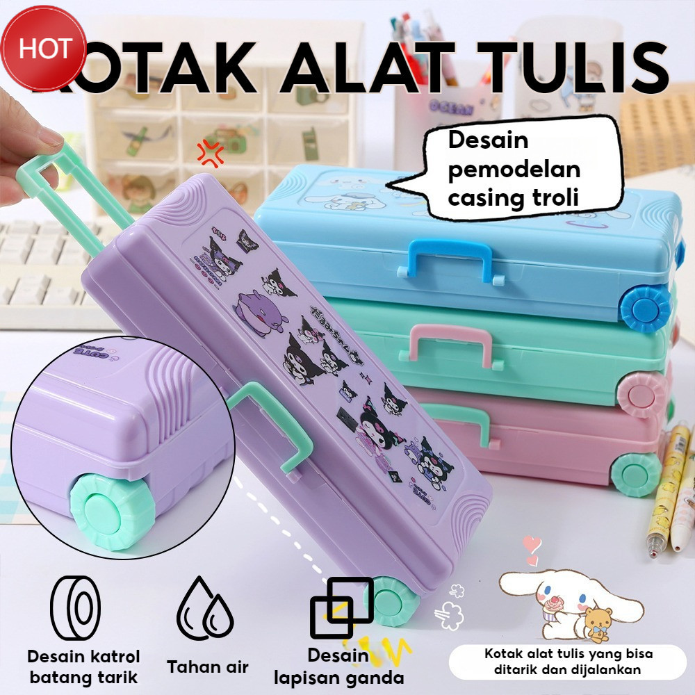

【CASH ON DELIVERY】 Sanrio Seri Anime Kartun Pensil Kasus Troli Kotak Alat Tulis Large Capacity Kotak Pensil School Supplies