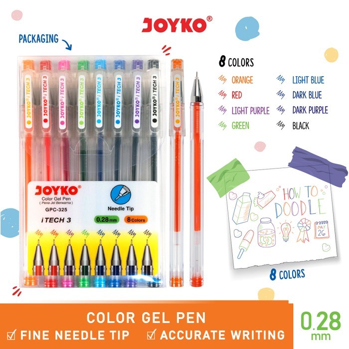 

MURAH MERIAH Color Gel Pen Pulpen Pena Joyko GPC-325 iTech3 1 Set 8 Warna 0.28 mm