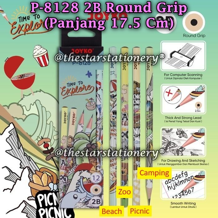 

(1 Biji) Pensil JOYKO P-8128 2B Round Grip BISA PILIH MOTIF / Pensil Pencil Joyko P-8128 2B (1 Biji)