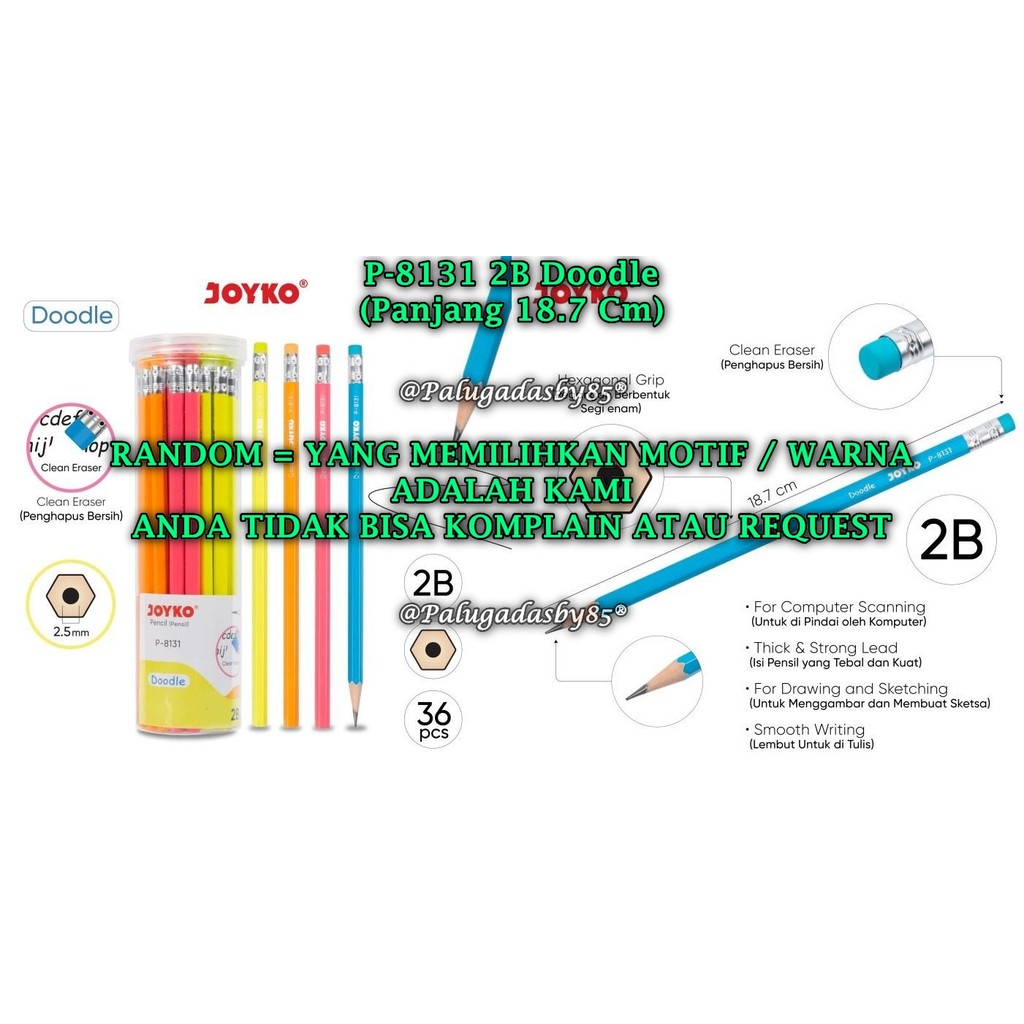 

(1 Biji) GROSIR Pensil JOYKO P-8131 2B Doodle RANDOM / Pencil Pensil Joyko P-8131 2B (1 Biji)