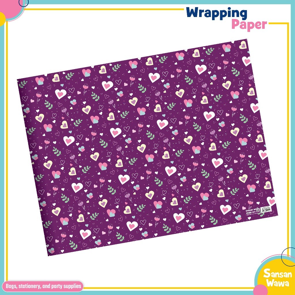 

Kertas Kado Sansan Wawa- Motif Love / Hati dapat 5 lembar / Motif