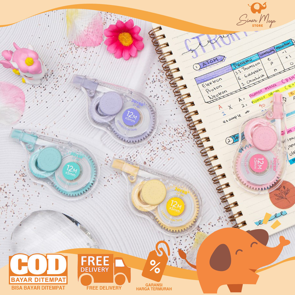 

Joyko Correction Tape CT-581 Pita Koreksi Soft Grip Warna Pastel PET Tape 12m x 5mm Murah