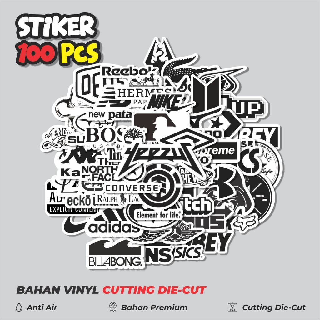 

Terbaru! 50 pcs Stiker Random Logo Brand Black & White Versi 6 Dekorasi Lucu Kreatif untuk Notebook, Skateboard, HP