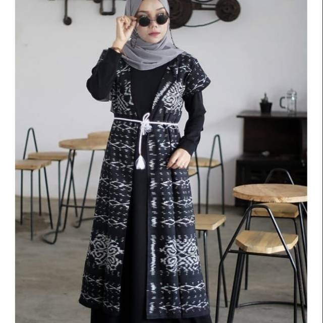 Cardigan tenun motif teratai original