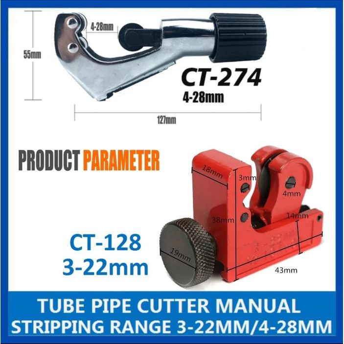 

Alat Pemotong Pipa AC Aluminium Tembaga Besi Tube Cutter Pipe - CT-128 MERAH Sale