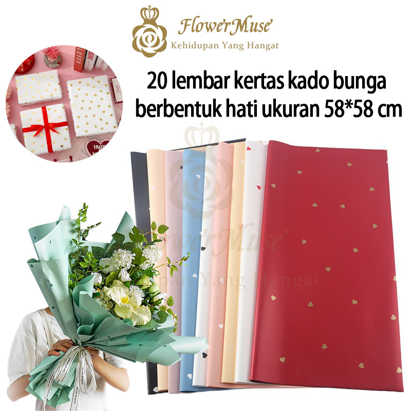 

20pcs love pattern paper 58*58cmm/Kertas Pembungkus Motif Love Pattern Wrapping Paper Flower Bouquet Kertas kado Motif hati solid