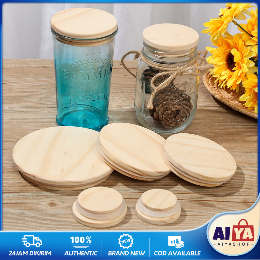 Tutup Kayu + karet Sealed Wooden Lid untuk Jar Toples Dapur / Gelas Kaca / Candle Glass Container Li