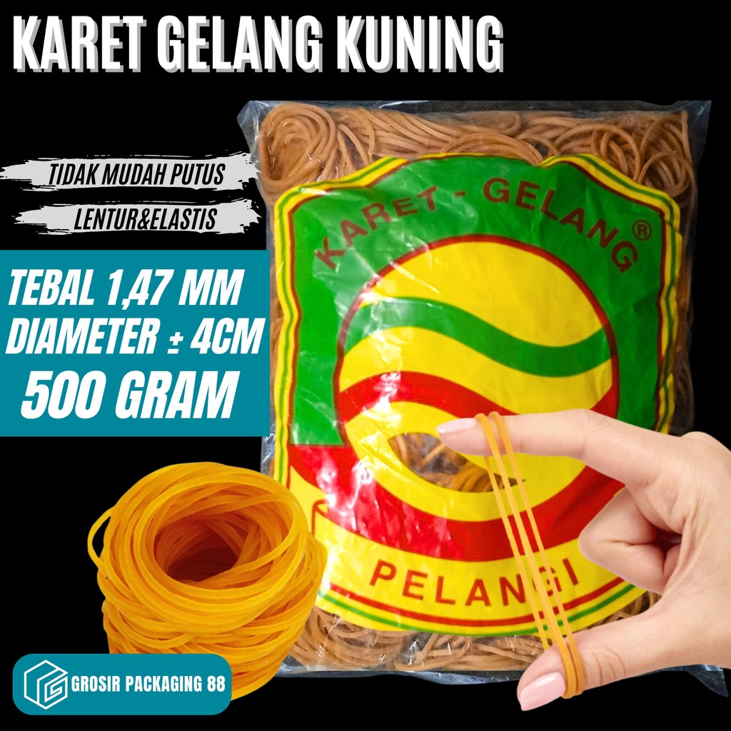 

Karet Gelang Kuning 500GR Karet Ikat Plastik Uang Makanan Bukan Toga Royal Ogawa Ekonomis 500 GRAM
