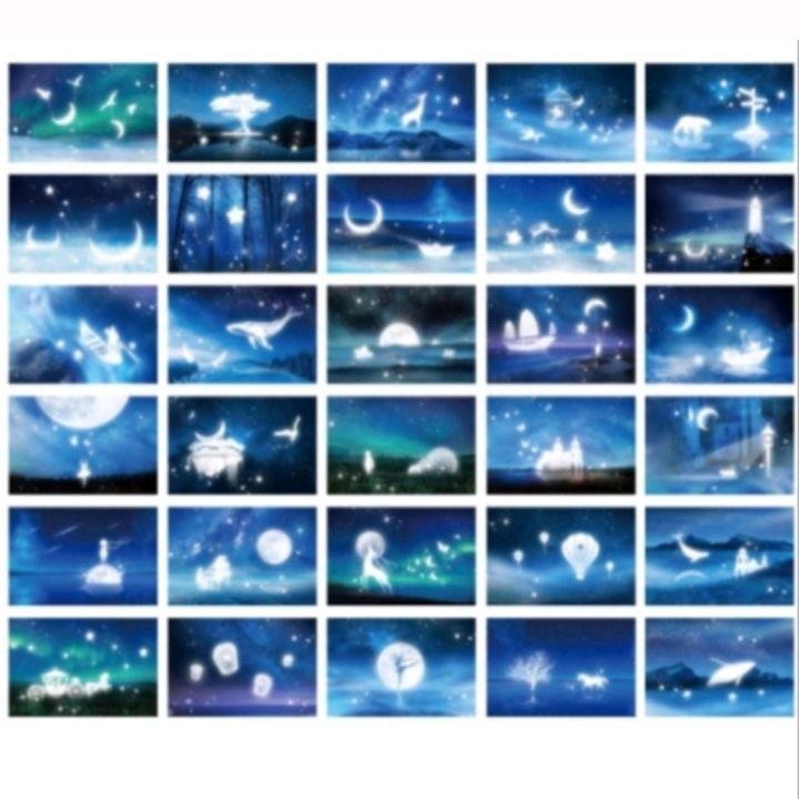

(Set Isi 30) Kartu Pos / Postcard Koleksi "Glow in the Dark" (Pemandangan di Bawah Sinar Bulan dan Bintang)