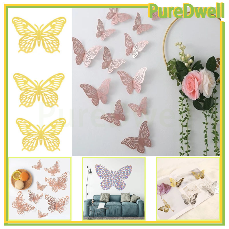 

12PCS Sticker Butterfly Kualitas Tinggi/ 3D Kupu-kupu Dekorasi Dinding/ Aesthetic Emas Bunga Decor/ Hiasan Mahar Rustic Dekorasi Wall