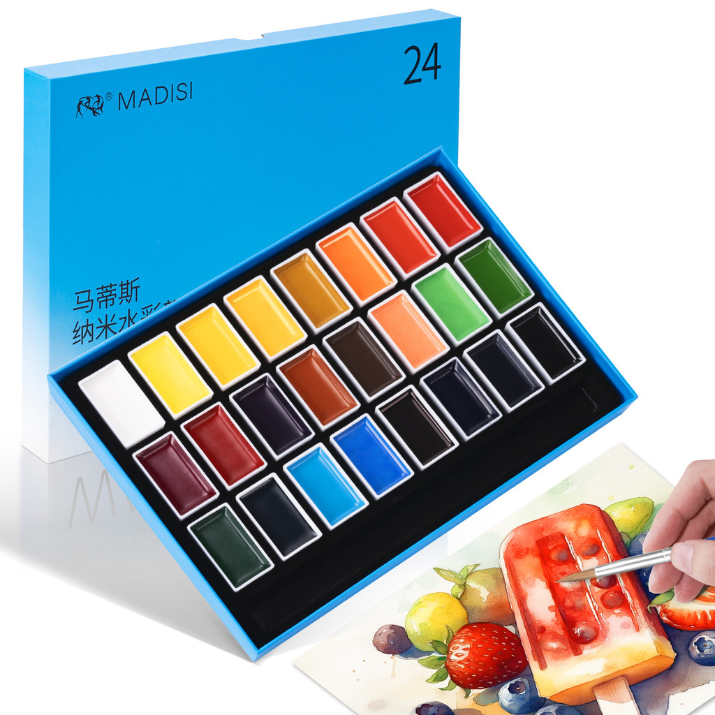 

24-Color Watercolor Paint Set - Professional Quality Watercolor Pigment with Full Pans, Ideal for Artists, Illustrators