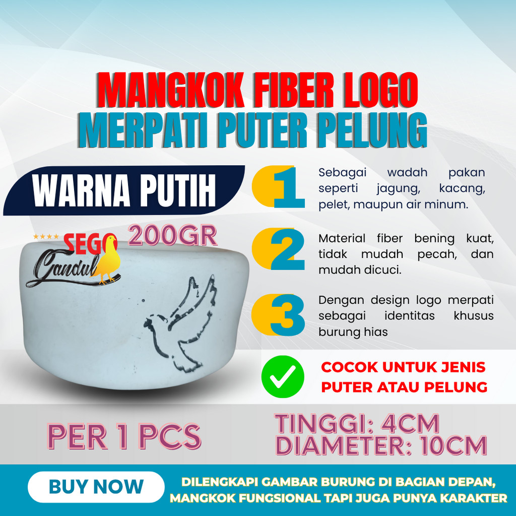 Mangkok Mangkuk Fiber Logo Putih Merpati Puter Pelung Tempat Makan Minum 1 Pcs