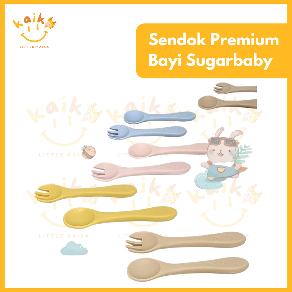 LITTLE KAIKA | MKN76 Sugarbaby Sendok Makan Bayi Set Premium Bersertifikasi Healthy Silicone Spoon &