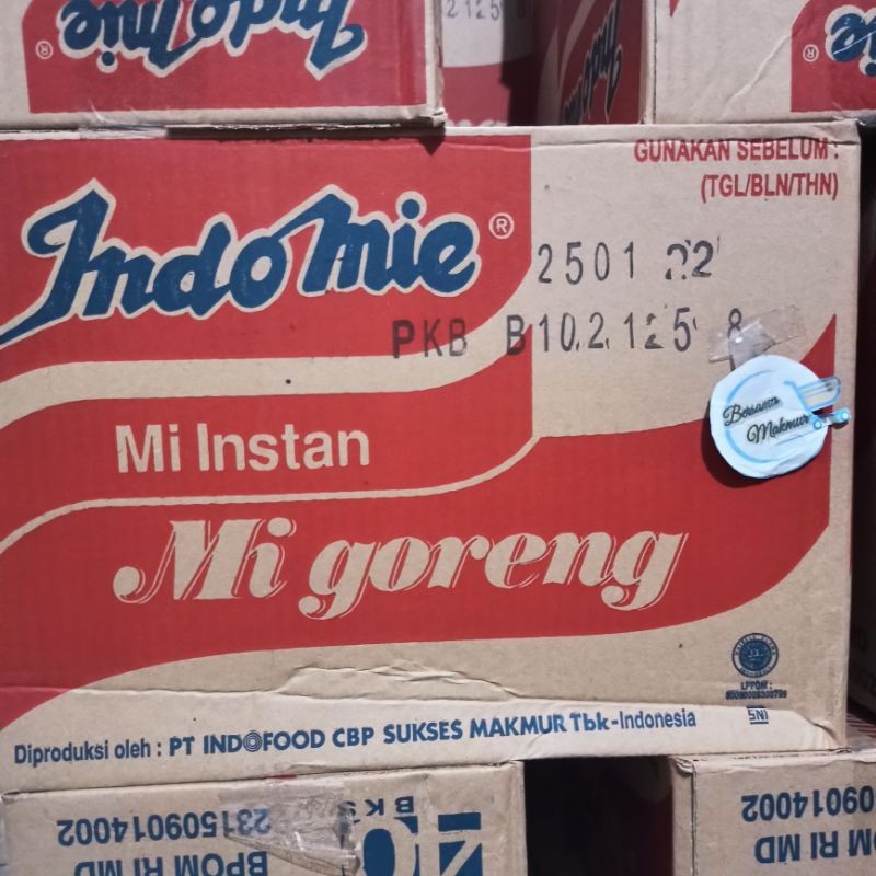 

INDOMIE Goreng 1 dus (40 bks @ 80g ) / Mie Aceh ( 40 bks @ 90g) / Mie Kriuk ( 40 bks @ 90g) / Mie Rendang kardus an