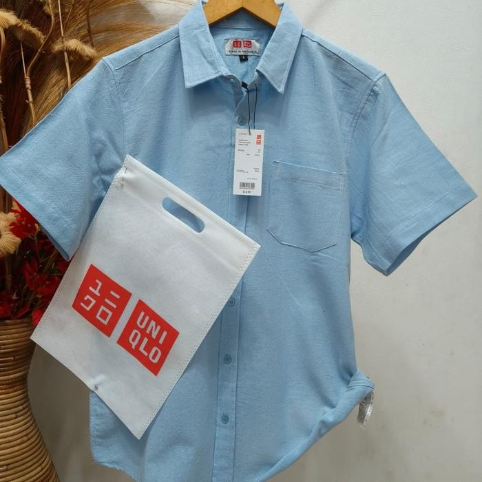 kemeja lengan pendek UNIQLO ukuran jumbo ukuran M L XL XXL 3XL 4XL 5XL - Putih, 5XL