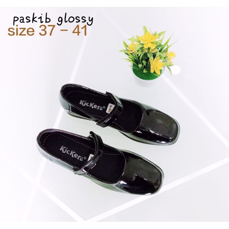 [PREMIUM ORIGINAL] SEPATU PANTOFEL KERJA WANITA PASKIB LOW HEELS HITAM HAK TAHU KOTAK / SLK04