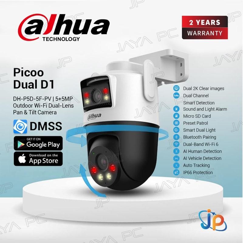 Dahua Picoo Series Dual D1 DH-P5D-5F-PV IP Camera CCTV Wi-Fi Outdoor 5MP Pan & Tilt