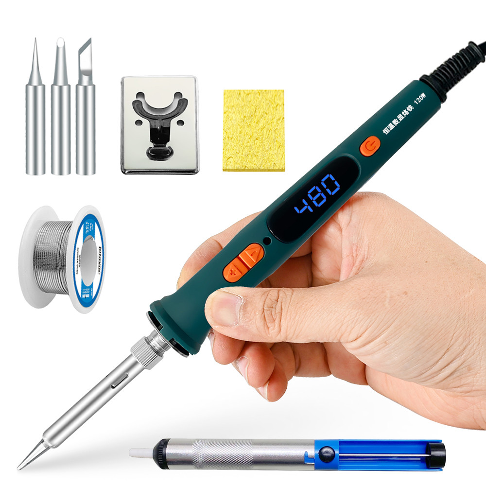 100W/120W Digital Soldering Iron Kit Repair Soldering Tool Set Electric Soldering Iron Dual Calibrat