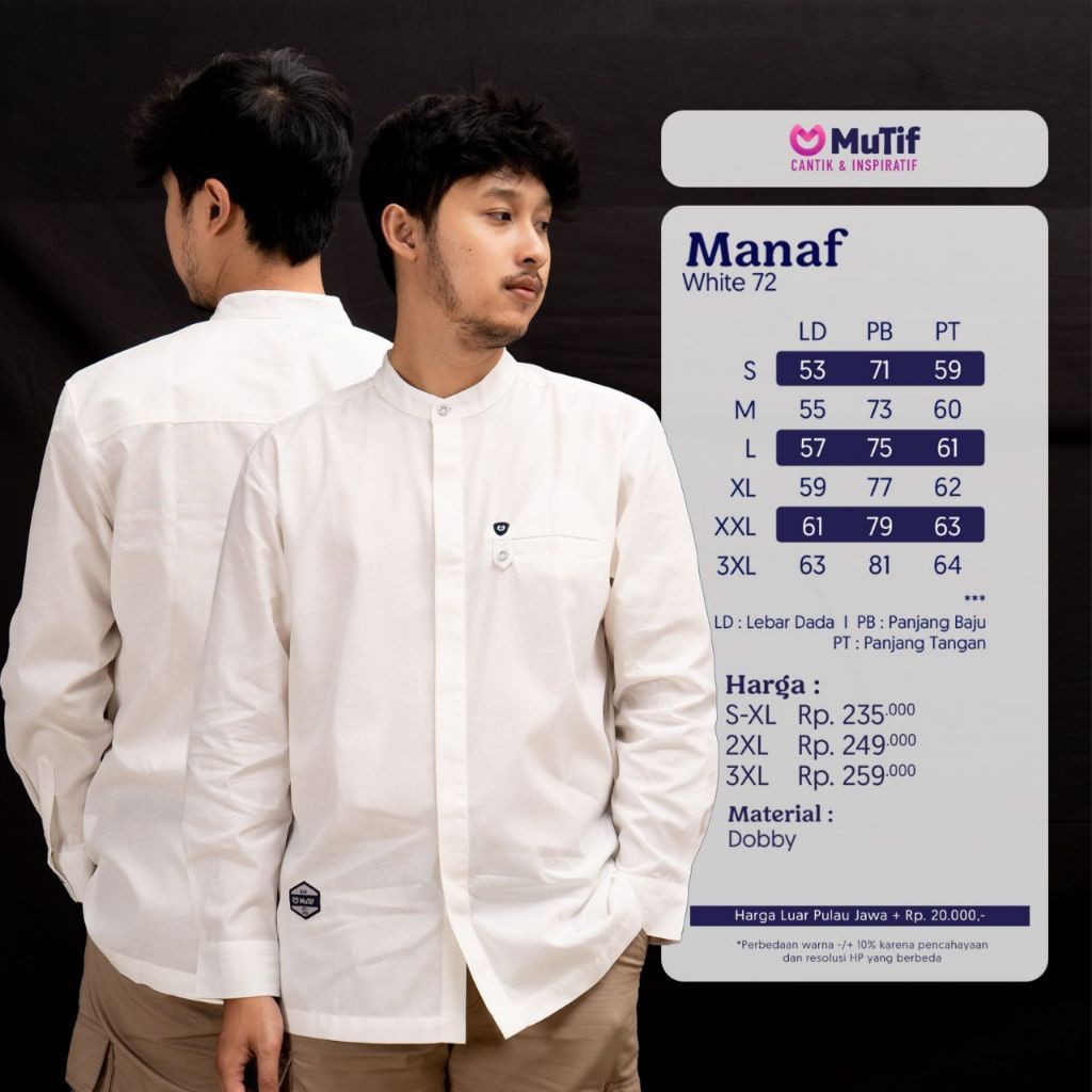 Mutif Koko Lengan Panjang Putih Premium Manaf White 72 | Koko Lengan Panjang Kekinian | Koko Lengan 