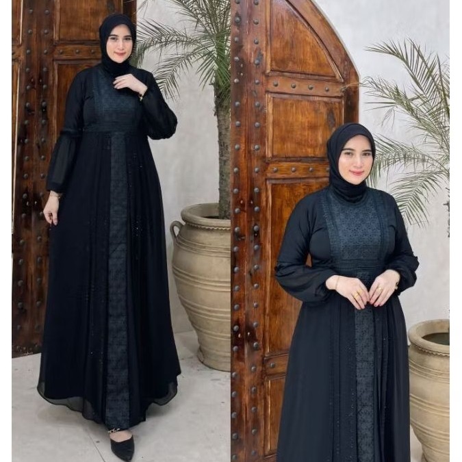 BEST SELLER/ GAMIS ABAYA TURKEY COUPLE IBU ANAK BORDIR SAFIRA FULL HITAM
