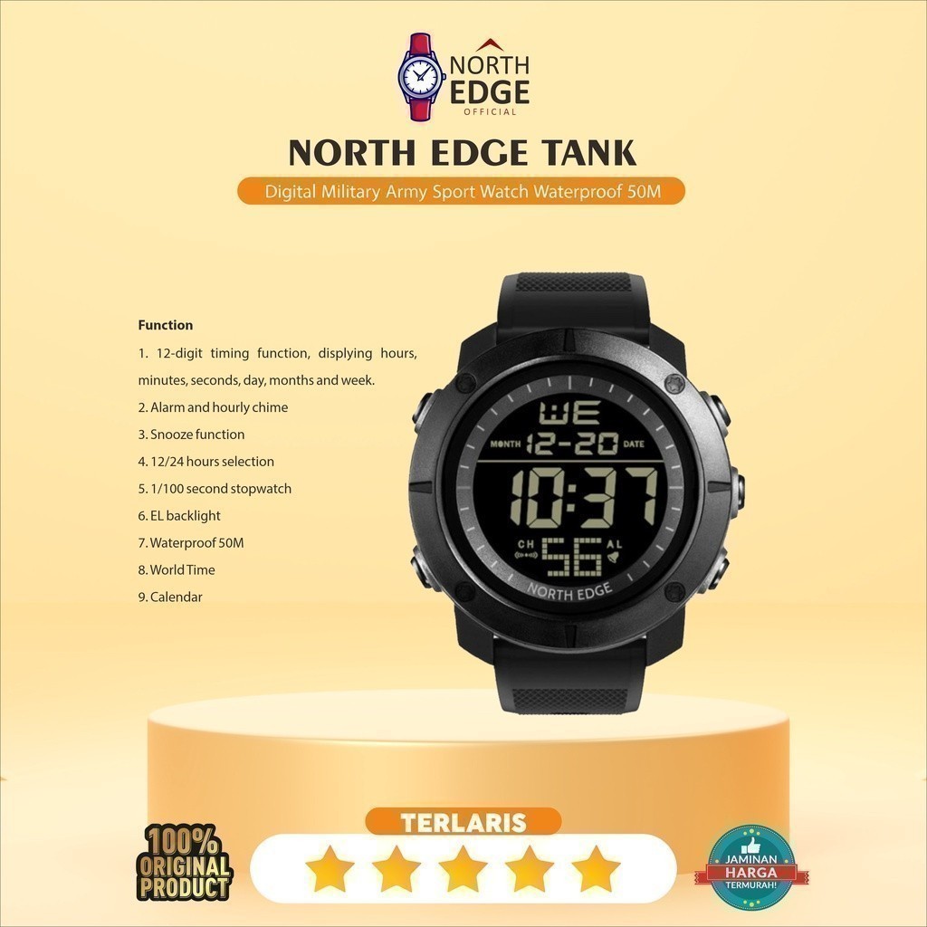 NORTH EDGE TANK Digital Military Army Sport Watch Waterproof 50M