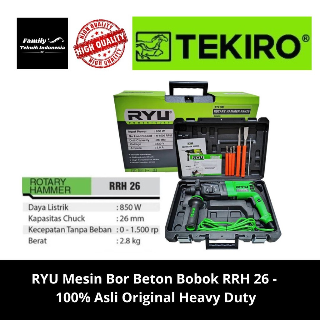 Tekiro/ Ryu Mesin Bor Beton Bobok RRH 26 -  100% Asli Original Heavy Duty