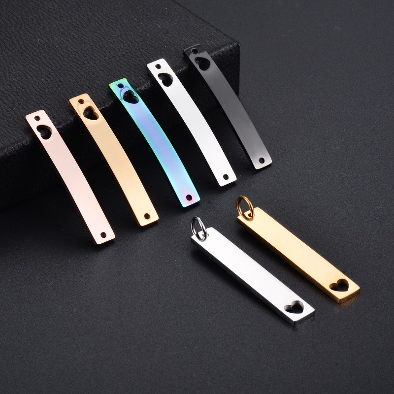 

10 PCS Unisex Blank Tags 6X39mm Stainless Steel ID Heart Bracelet Jewelry Makings Dog Tag Makings 5 Colors
