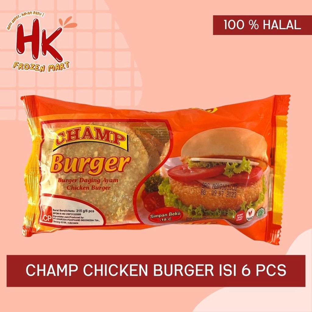 

Champ Chicken Burger Isi 6pcs (Isian Burger Ayam Crispy Jofrans Fino) / Hk Frozen Mart