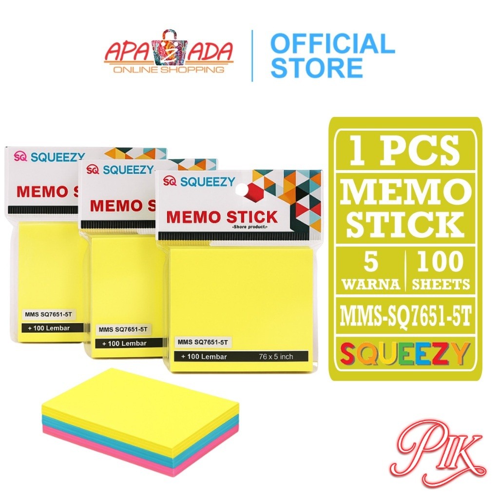 

Sticky Note Warna Persegi [1 Pcs - 100 Lembar] / Memo Stick Squeezy 5 Warna MMS-SQ7651-5T
