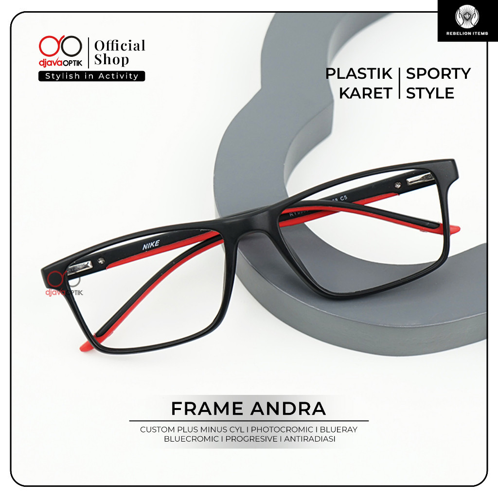 DJAVA OPTIK - Frame Andra - Kacamata Sporty Pria Plastik Karet Lentur