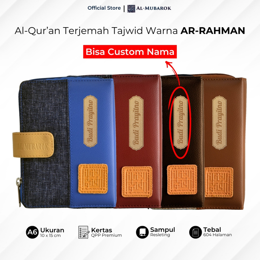 

AL MUBAROK Al Quran Ar Rahman A6 Terjemah Tajwid Warna Cover Agenda Resleting Kecil