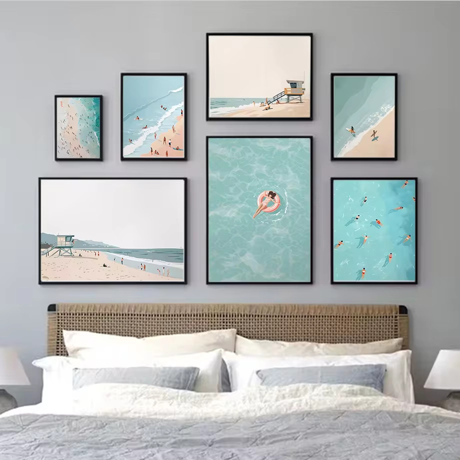 

Beach Swimming Go On Holiday Beach Beautiful View Watercolor Illustration Fashion Wall Art Canvas Painting Nordic Poster Decor