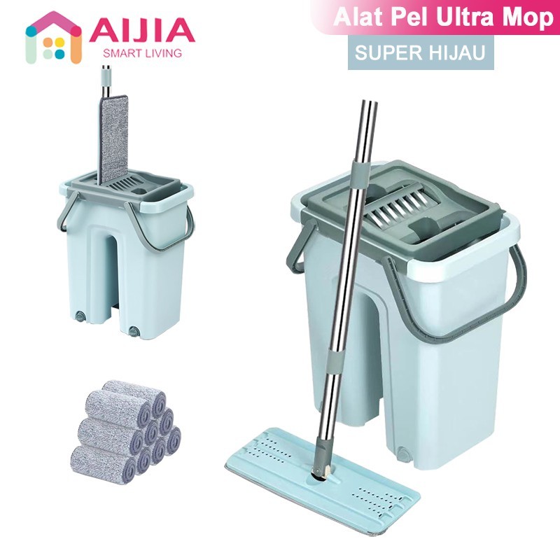 AIJIA Alat Pel Lantai Ultra Mop Pel Peras Otomatis Super Green 020087CO