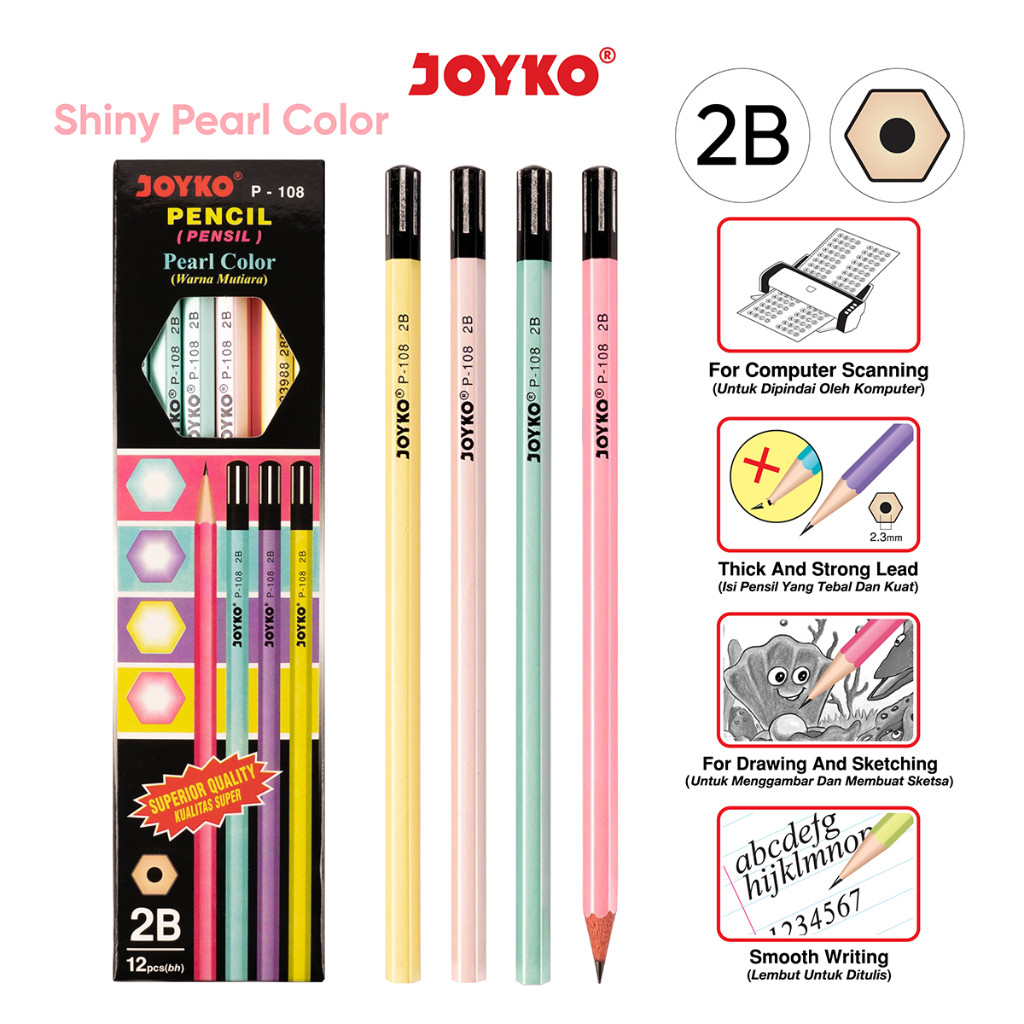 

Pencil Pensil Joyko P-108 2B Pearl 1 BOX 12 PCS - Pensil 2B Joyko P-108
