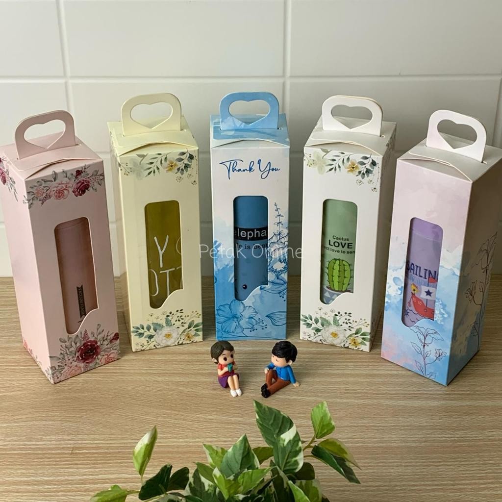 

100 Pcs + Sablon Box Tenteng Warna Kemasan Botol/ Tumbler 6.5 x 6.5 x 20 cm