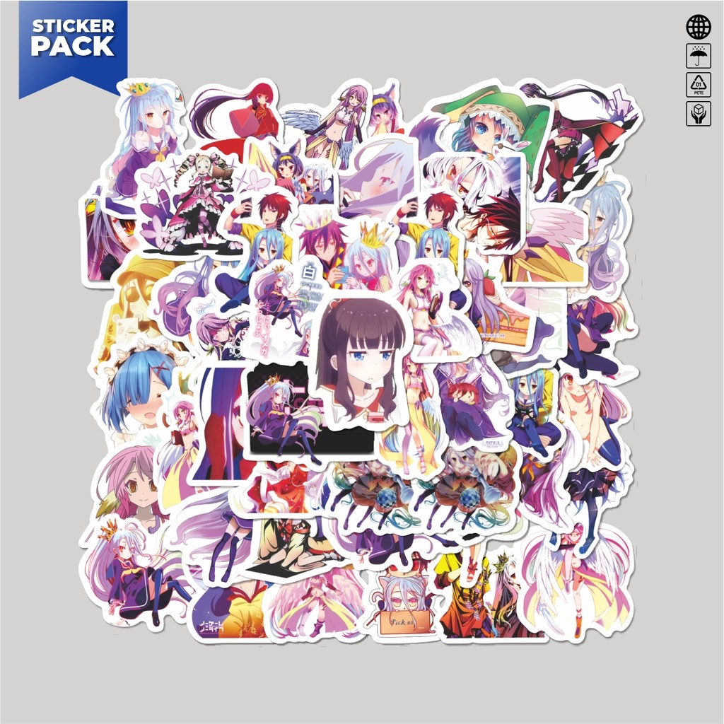 

[100PCS]Stiker Pack Stiker Anime No Game No Life [Nōgēmu Nōraifu] Aesthetic Vinyl Anti Air Dekorasi Sticker Laptop Buku Journal Koper Helm Casing HP Gitar Helm Skateboard