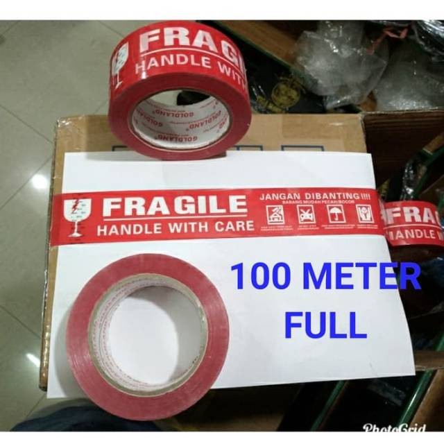 

GOJEK GRAB - Lakban fragile merah 100 meter x 48mm jangan dibanting lakban segel