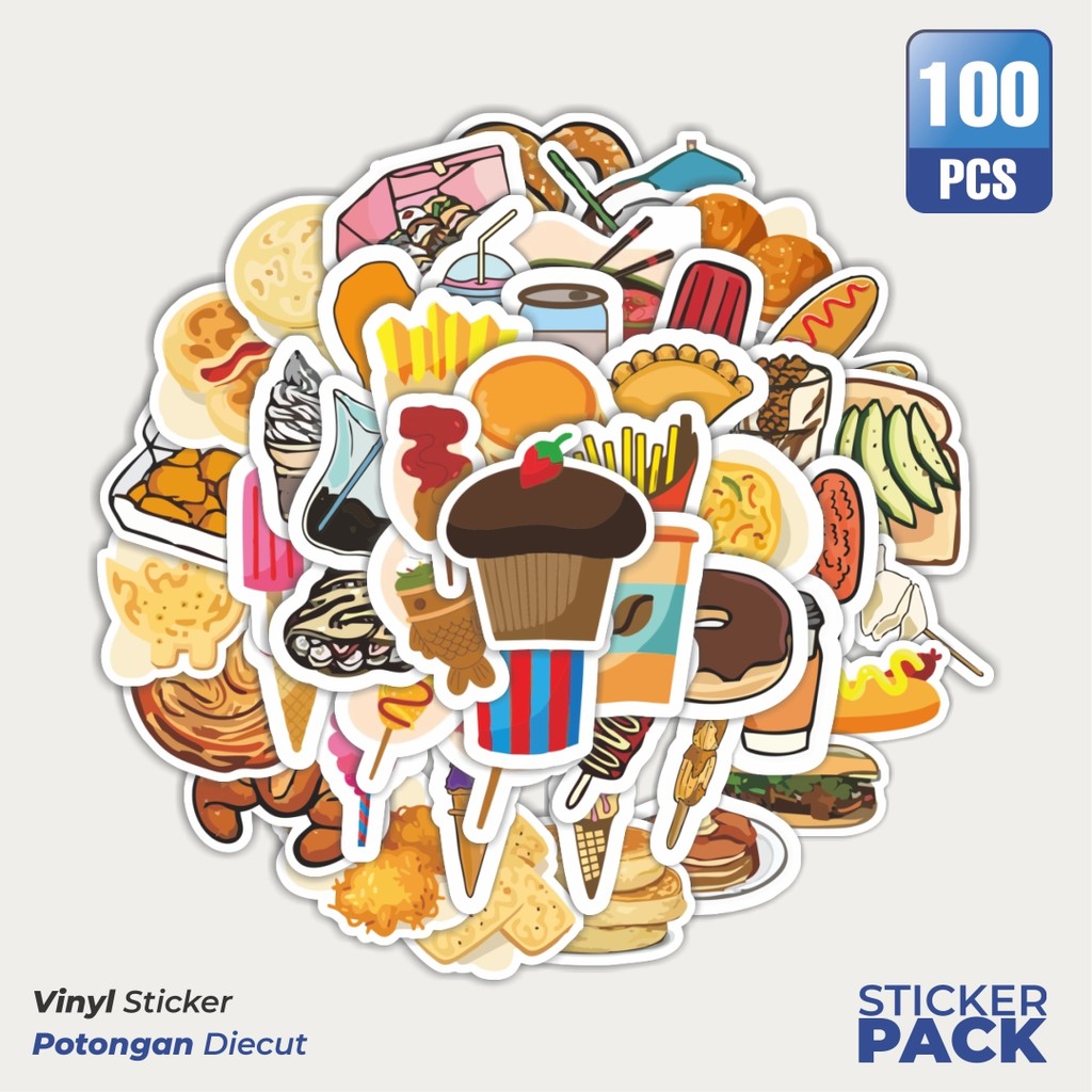 

Stiker Vinyl Stiker Food/Makanan Waterproof Aesthetic- Untuk Laptop, Motor, dan Helm - Paper Stationery Pack